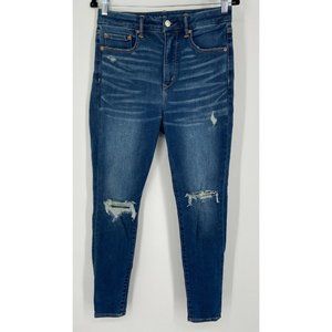 American Eagle Super Hi-Rise Jegging Jeans Size 8 Skinny Distressed Denim Blue